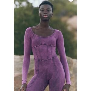 Free People Good Karma Corset Long Sleeve Onesie NWOT Purple Size Medium/Large